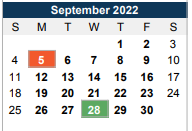 District School Academic Calendar for Southern High for September 2022