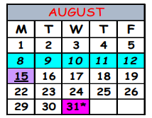 District School Academic Calendar for Jacksonville Heights Elementary School for August 2022