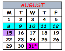 District School Academic Calendar for Marine Science Education Center for August 2022