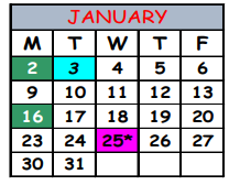 District School Academic Calendar for Teen Parent Service Center for January 2023