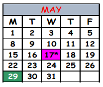 District School Academic Calendar for Mattie V Rutherford Alt Ed Center for May 2023