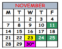 District School Academic Calendar for Hospital And Homebound for November 2022