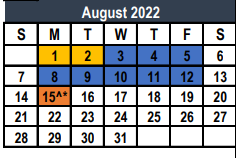 District School Academic Calendar for Weldon Hafley Development Center for August 2022