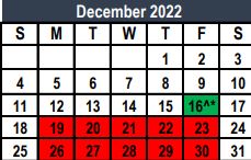 District School Academic Calendar for Weldon Hafley Development Center for December 2022