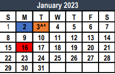 District School Academic Calendar for L A Gililland Elementary for January 2023