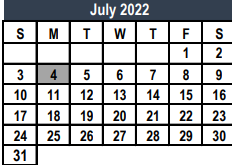 District School Academic Calendar for Saginaw Elementary for July 2022