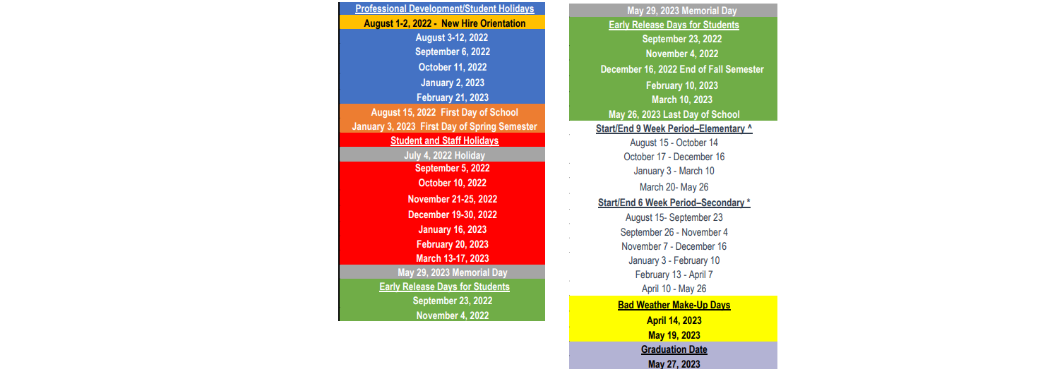 District School Academic Calendar Key for Weldon Hafley Development Center