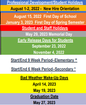 District School Academic Calendar Legend for Weldon Hafley Development Center