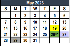 District School Academic Calendar for Weldon Hafley Development Center for May 2023