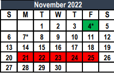 District School Academic Calendar for Creekview Middle School for November 2022