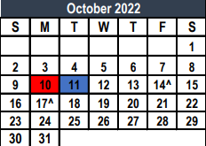 District School Academic Calendar for Weldon Hafley Development Center for October 2022