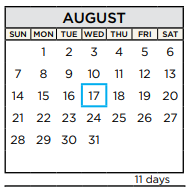 District School Academic Calendar for Eanes Elementary for August 2022
