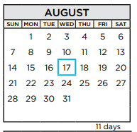 District School Academic Calendar for Cedar Creek Elementary for August 2022