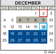 District School Academic Calendar for Westlake High School for December 2022
