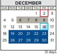 District School Academic Calendar for Travis Co J J A E P for December 2022