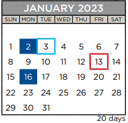 District School Academic Calendar for Travis Co J J A E P for January 2023