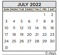 District School Academic Calendar for Cedar Creek Elementary for July 2022