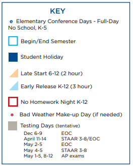 District School Academic Calendar Legend for Eanes Elementary