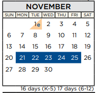 District School Academic Calendar for Westlake High School for November 2022