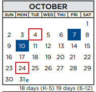 District School Academic Calendar for Travis Co J J A E P for October 2022
