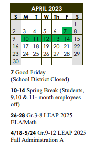 District School Academic Calendar for Parkview Elementary School for April 2023