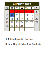 District School Academic Calendar for Villa Del Rey Elementary School for August 2022