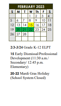 District School Academic Calendar for Capitol Pre-college Academy For Girls for February 2023