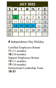 District School Academic Calendar for Villa Del Rey Elementary School for July 2022