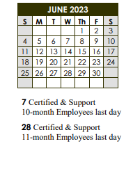 District School Academic Calendar for Wildwood Elementary School for June 2023