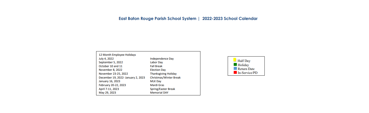 District School Academic Calendar Key for Belaire High School