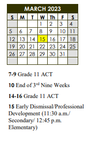 District School Academic Calendar for Brownfields Elementary School for March 2023