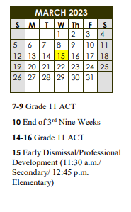 District School Academic Calendar for Parkview Elementary School for March 2023