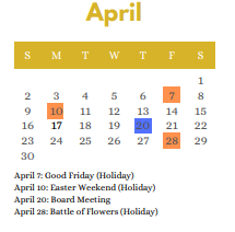 District School Academic Calendar for Pecan Valley Elementary School for April 2023