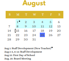 District School Academic Calendar for Bexar Co J J A E P for August 2022