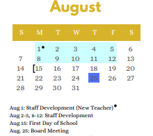 District School Academic Calendar for Sinclair Elementary School for August 2022