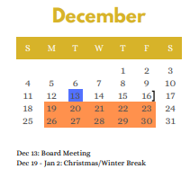 District School Academic Calendar for Bexar County Lrn Ctr for December 2022
