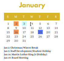 District School Academic Calendar for Bexar Co J J A E P for January 2023