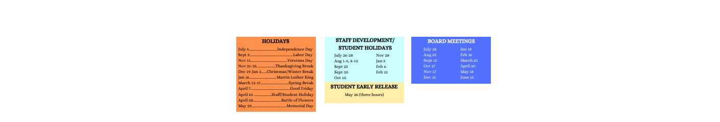 District School Academic Calendar Key for Harmony Elementary