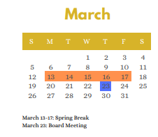 District School Academic Calendar for Bexar Co J J A E P for March 2023