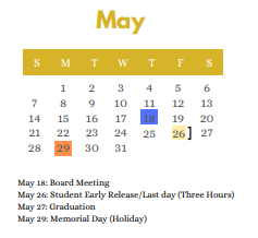 District School Academic Calendar for Pecan Valley Elementary School for May 2023