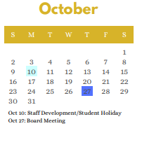 District School Academic Calendar for Sinclair Elementary School for October 2022
