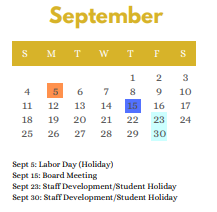 District School Academic Calendar for Sinclair Elementary School for September 2022