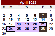 District School Academic Calendar for Bexar Co J J A E P for April 2023