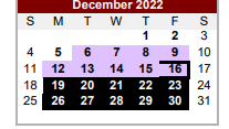 District School Academic Calendar for Van Zandt Ssa for December 2022