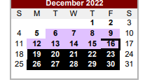 District School Academic Calendar for Bexar Co J J A E P for December 2022