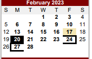 District School Academic Calendar for Bexar Co J J A E P for February 2023