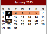 District School Academic Calendar for Bexar Co J J A E P for January 2023