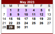 District School Academic Calendar for Bexar Co J J A E P for May 2023