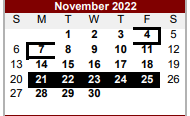 District School Academic Calendar for E T Wrenn Middle School for November 2022