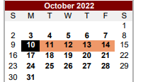 District School Academic Calendar for Bexar Co J J A E P for October 2022